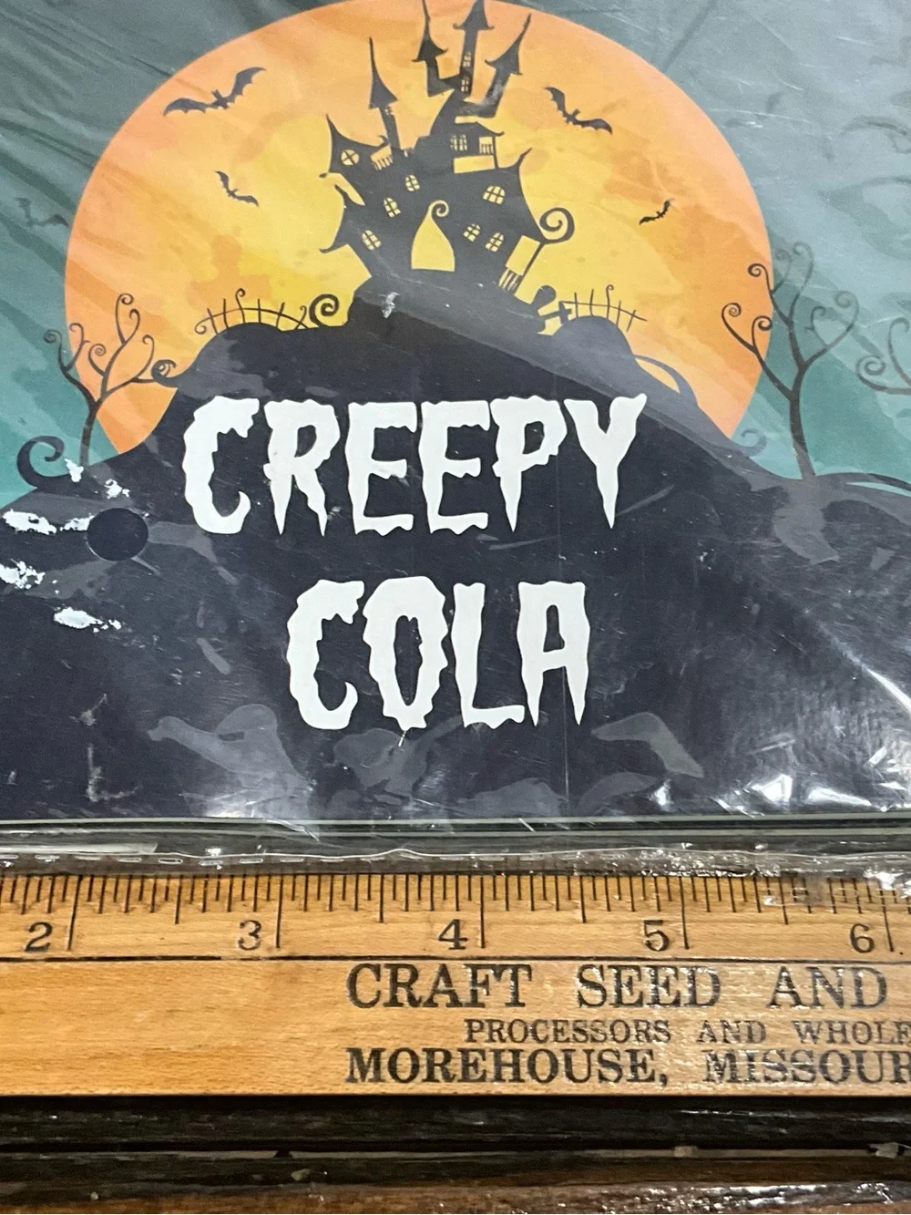 Lot of 2 Halloween Decorations Vinyl Tablecloth Creepy Cola Wrappers NOS